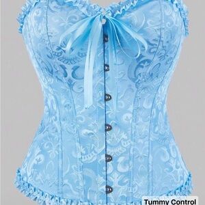 Light Blue Satin Brocade Corset Top with Ribbon Tie